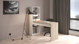 Echo Corner Office Desk with Bookcase - Matt White & Oak - FurniComp