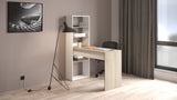 Echo Corner Office Desk with Bookcase - Matt White & Oak - FurniComp