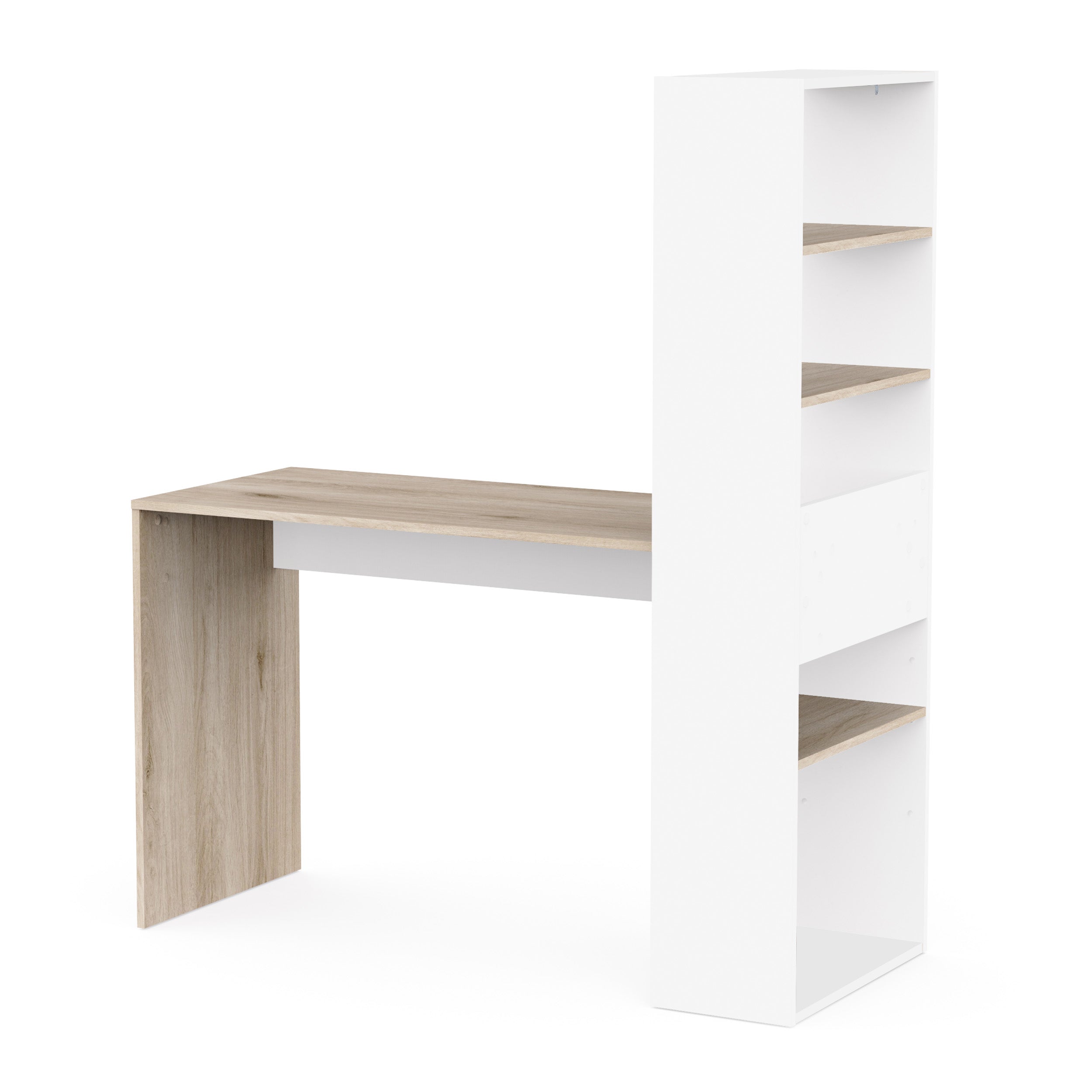 Echo Corner Office Desk with Bookcase - Matt White & Oak - FurniComp
