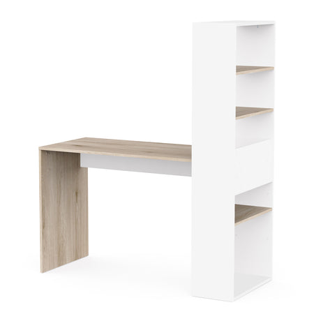 Echo Corner Office Desk with Bookcase - Matt White & Oak - FurniComp