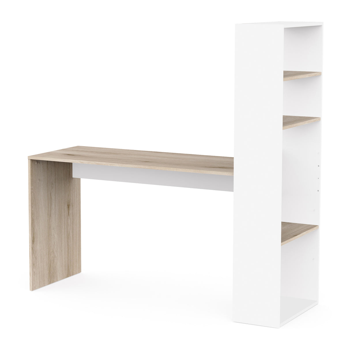 Echo Corner Office Desk with Bookcase - Matt White & Oak - FurniComp