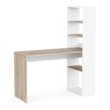 Echo Corner Office Desk with Bookcase - Matt White & Oak - FurniComp