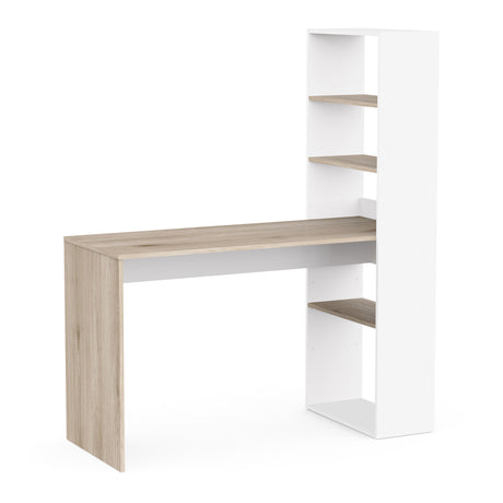 Echo Corner Office Desk with Bookcase - Matt White & Oak - FurniComp