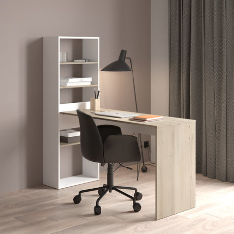Echo Corner Office Desk with Bookcase - Matt White & Oak - FurniComp