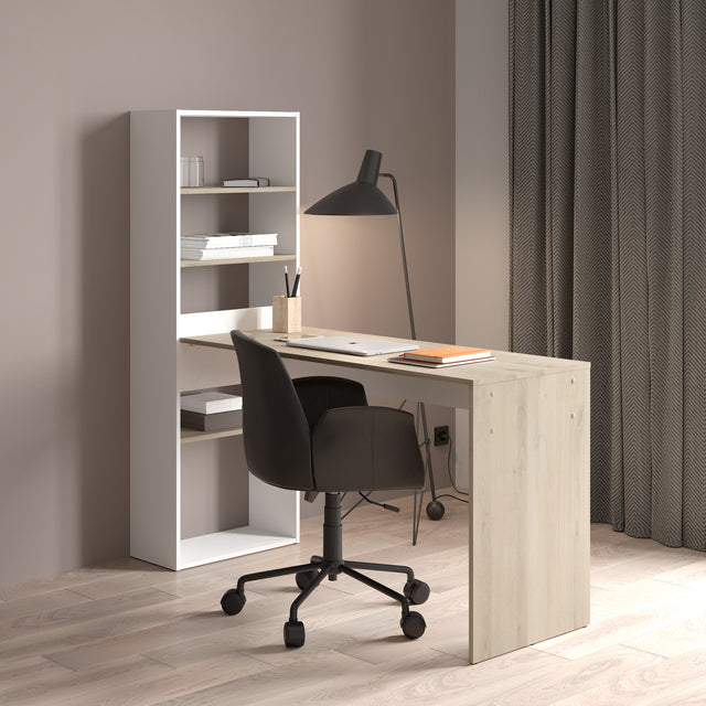 Echo Corner Office Desk with Bookcase - Matt White & Oak - FurniComp