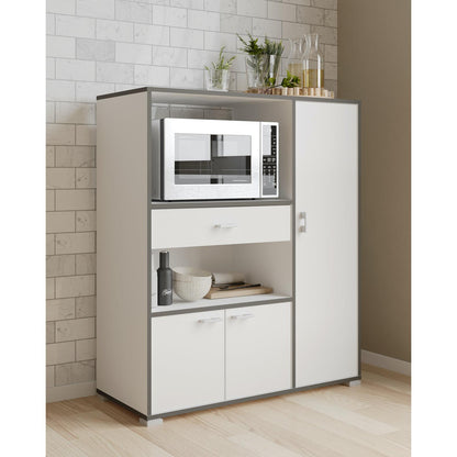 Eden Kitchen Microwave Storage Cabinet - Matt White & Black - FurniComp