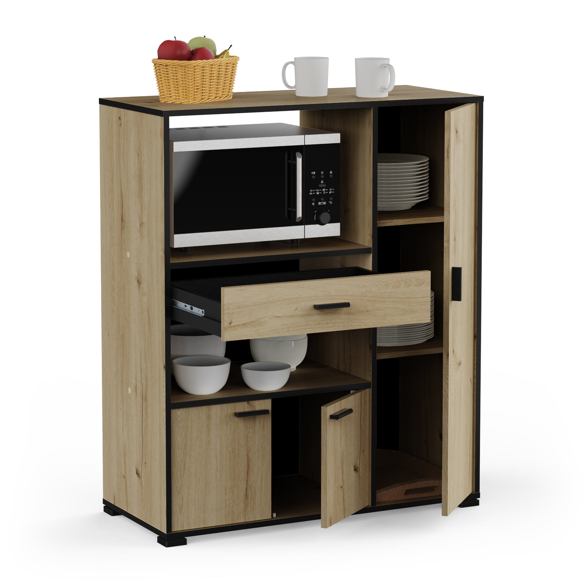 Eden Kitchen Microwave Storage Cabinet- Royal Oak & Black - FurniComp