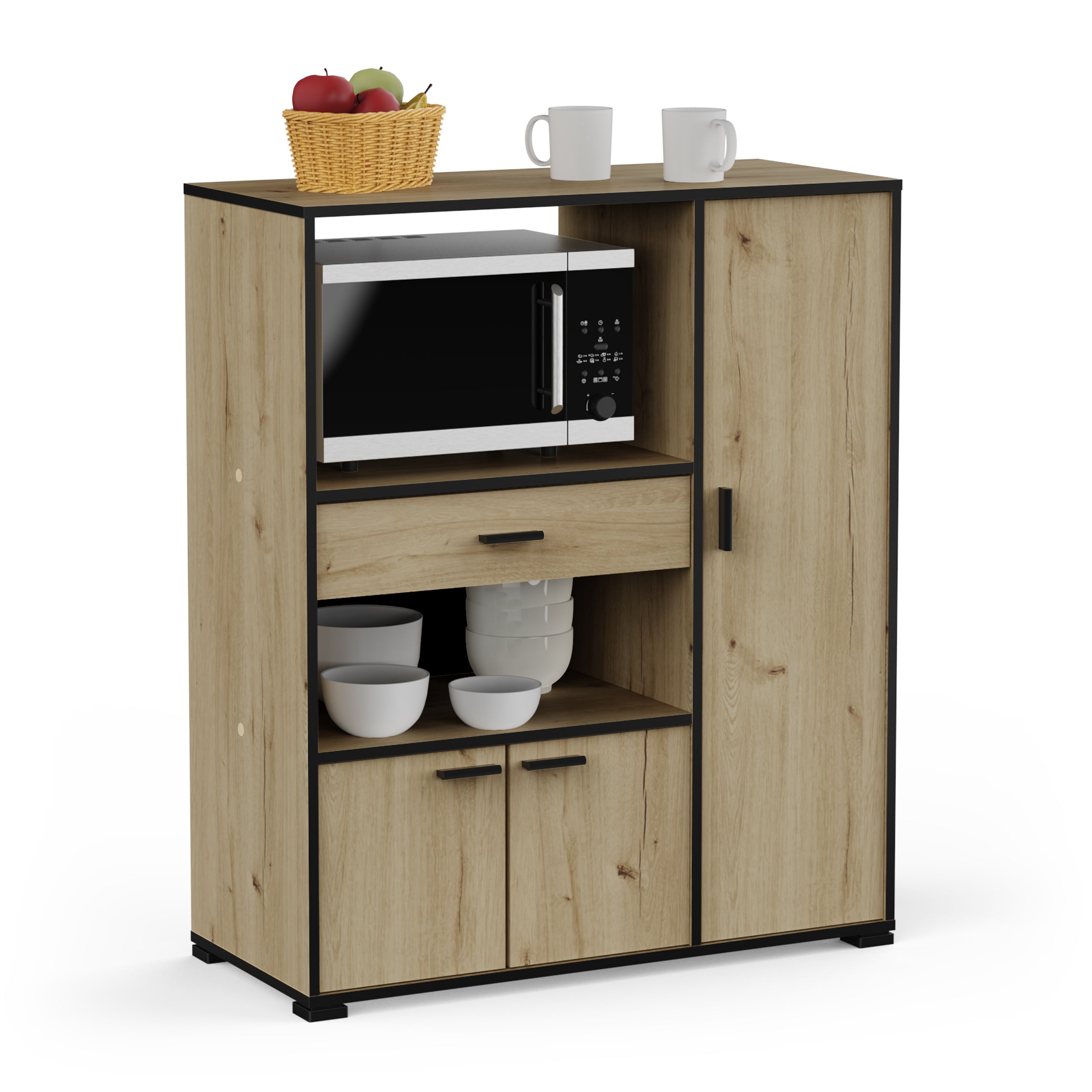 Eden Kitchen Microwave Storage Cabinet- Royal Oak & Black - FurniComp