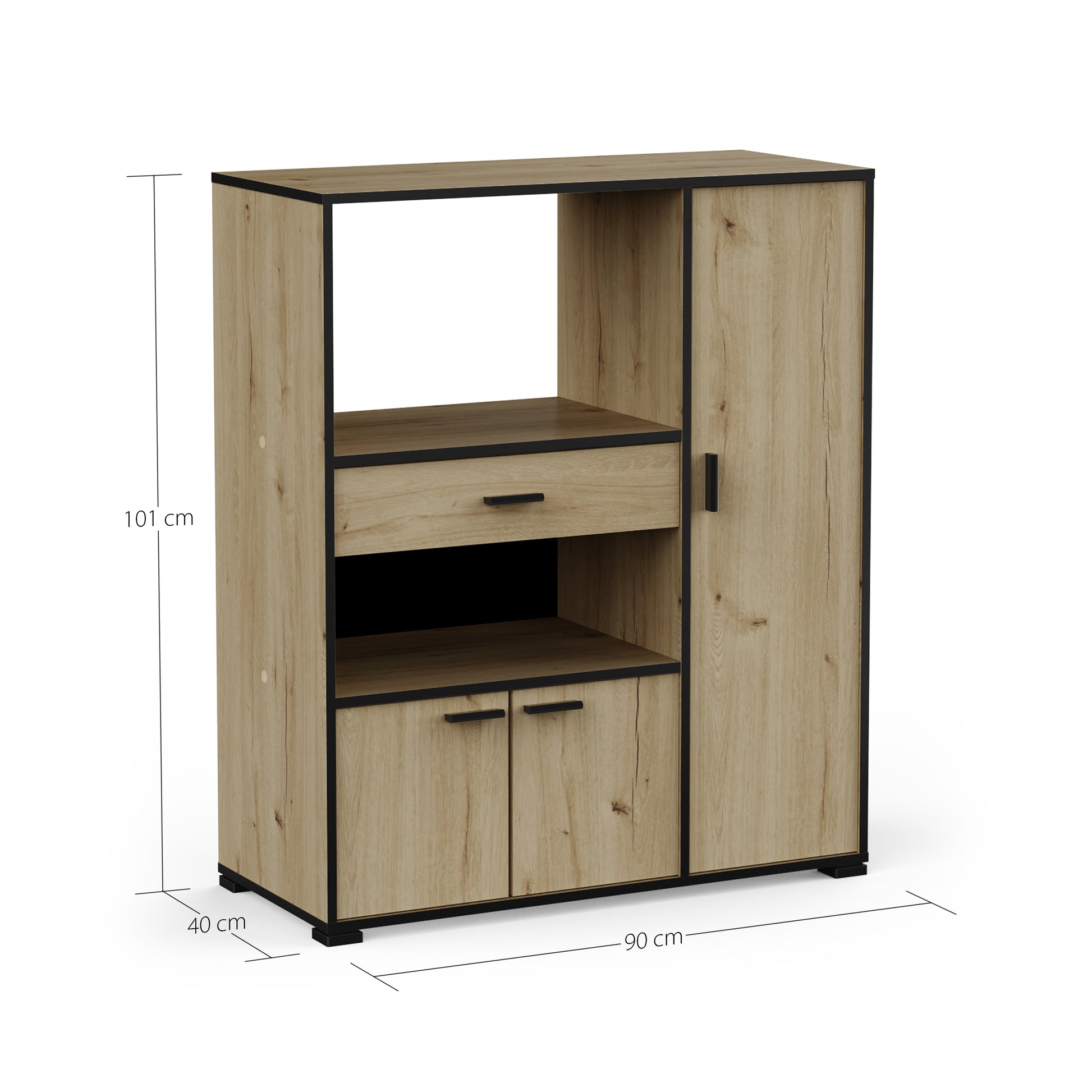 Eden Kitchen Microwave Storage Cabinet- Royal Oak & Black - FurniComp