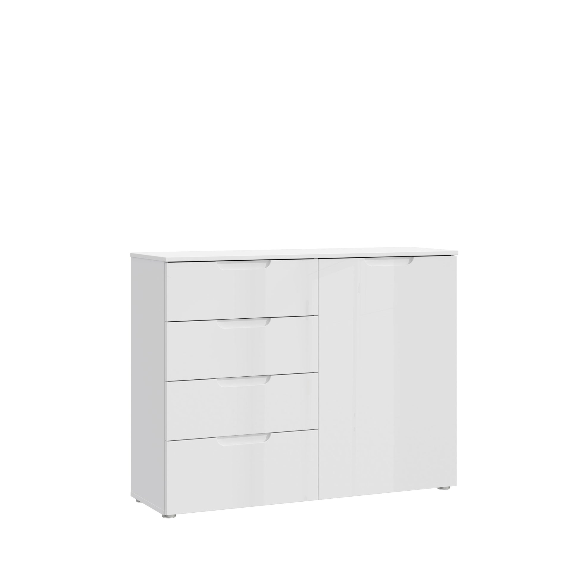 Ella White Gloss 1 Door 4 Drawer Compact Sideboard - FurniComp