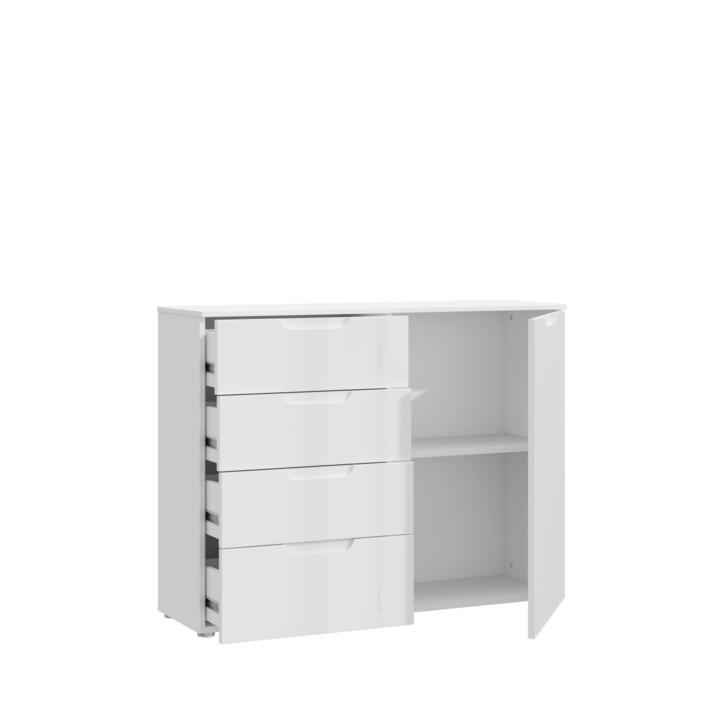 Ella White Gloss 1 Door 4 Drawer Compact Sideboard - FurniComp