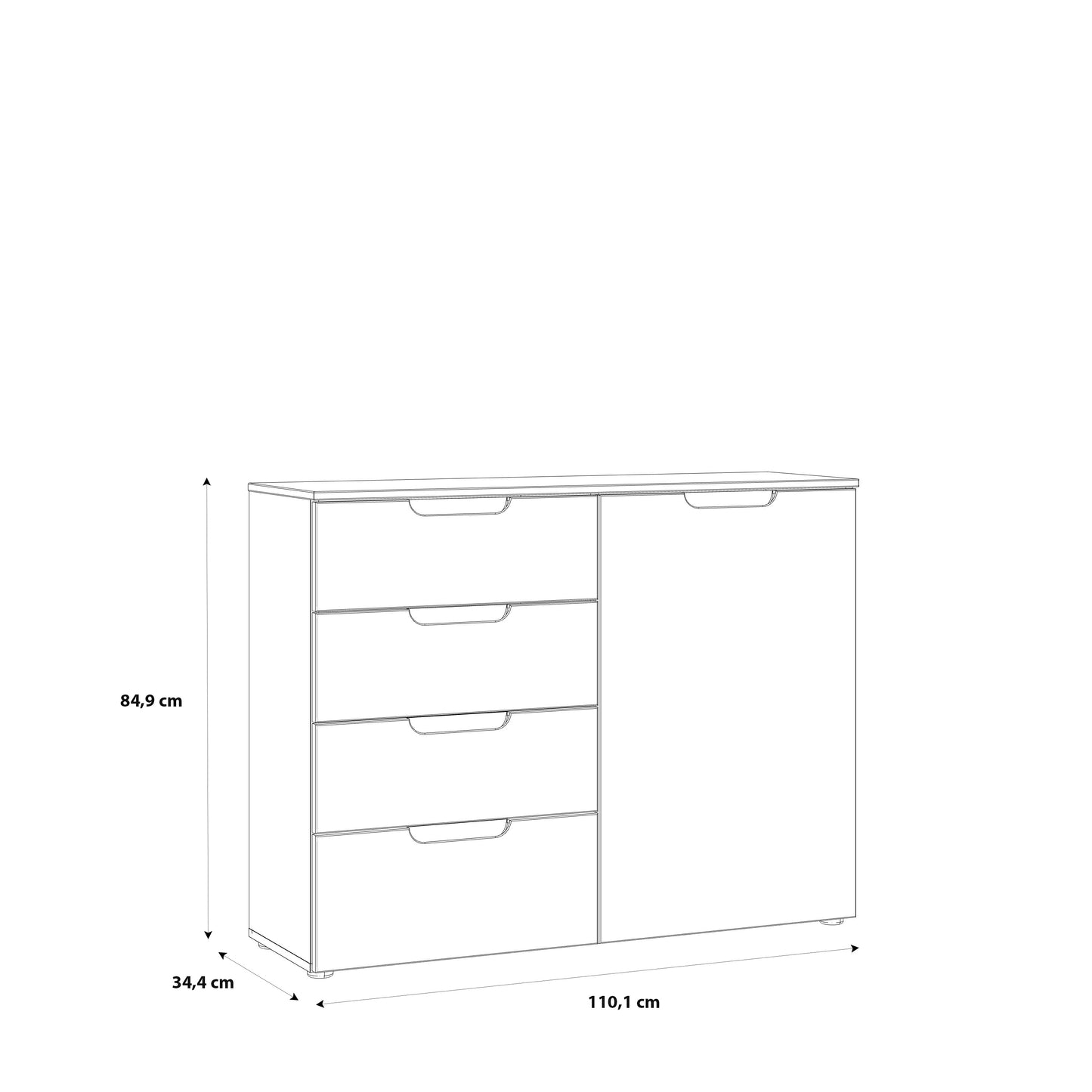 Ella White Gloss 1 Door 4 Drawer Compact Sideboard - FurniComp