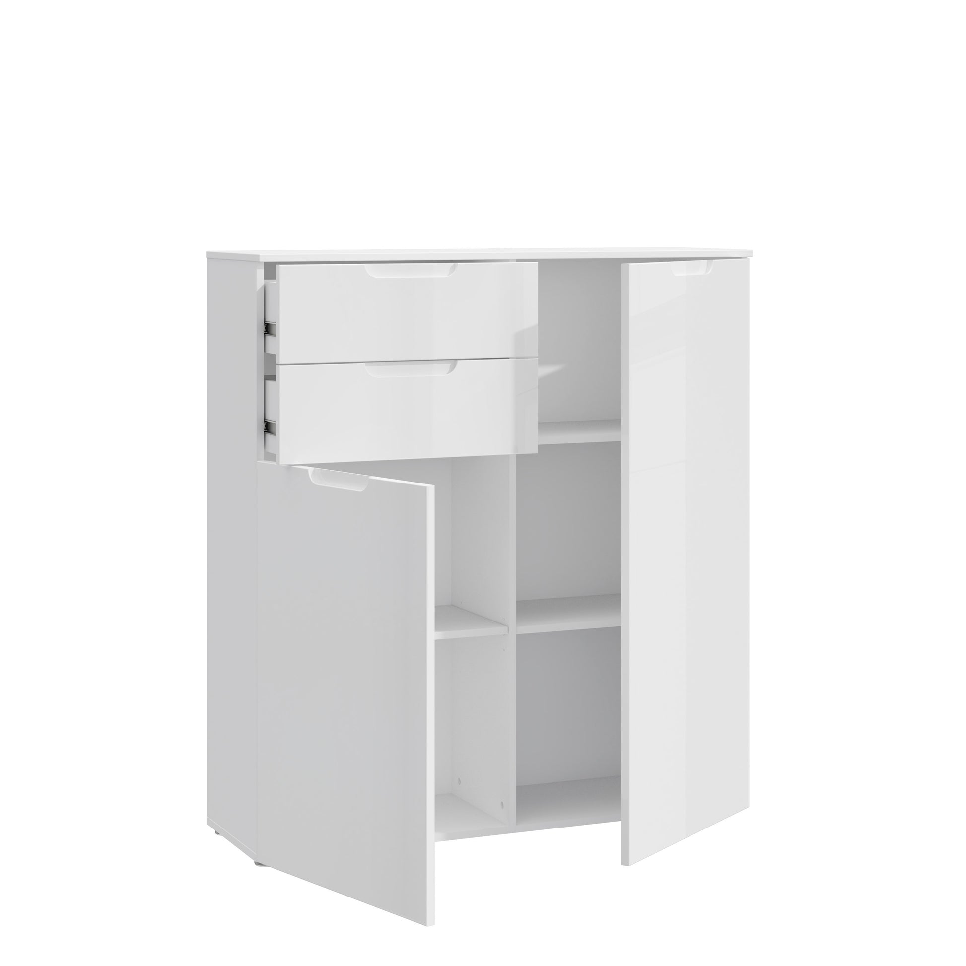 Ella White Gloss 2 Door 2 Drawer Tall Sideboard - FurniComp