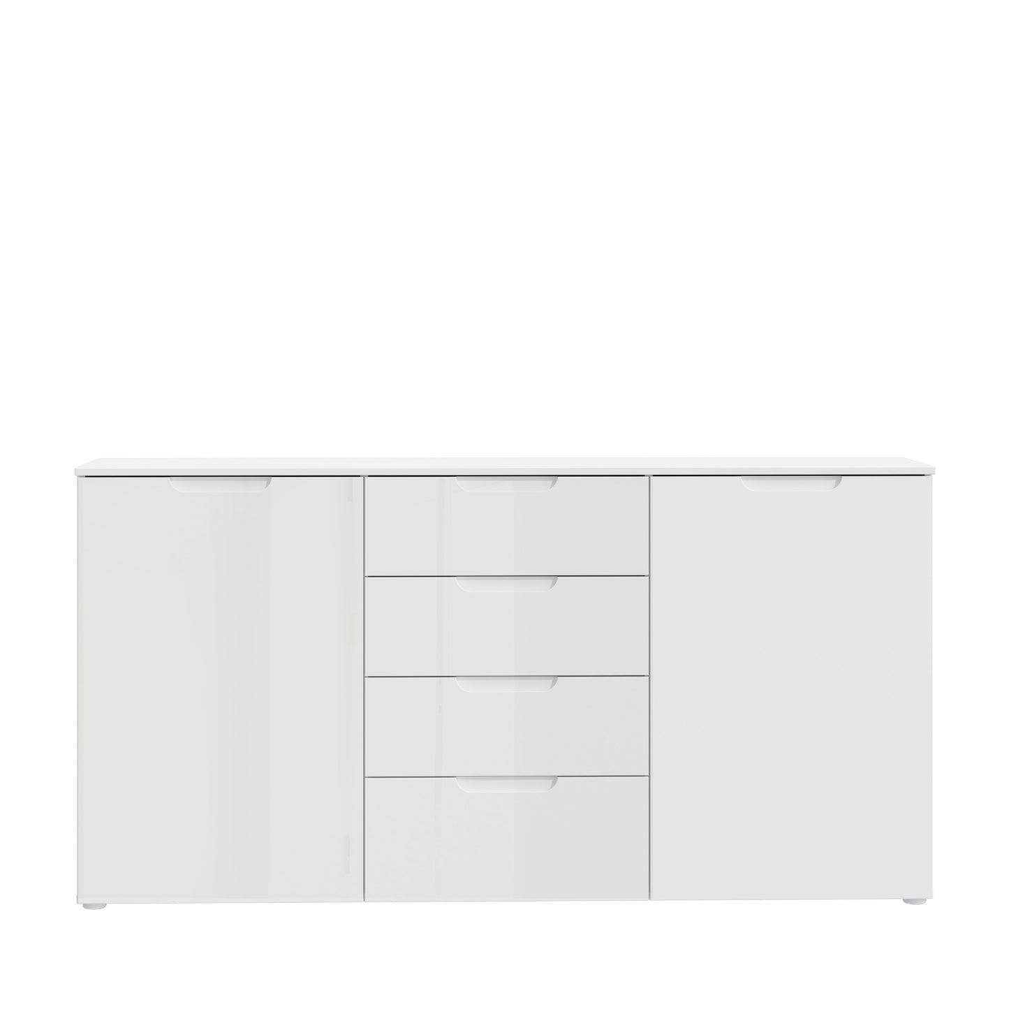 Ella White Gloss 2 Door 4 Drawer Wide Sideboard Storage Cupboard - FurniComp