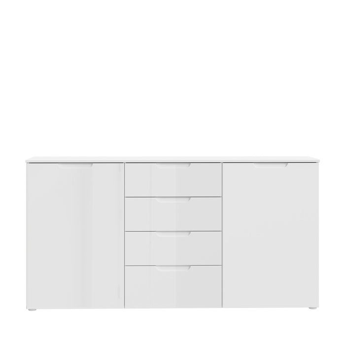 Ella White Gloss 2 Door 4 Drawer Wide Sideboard Storage Cupboard - FurniComp