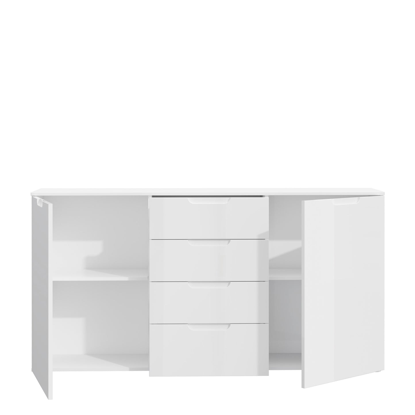 Ella White Gloss 2 Door 4 Drawer Wide Sideboard Storage Cupboard - FurniComp