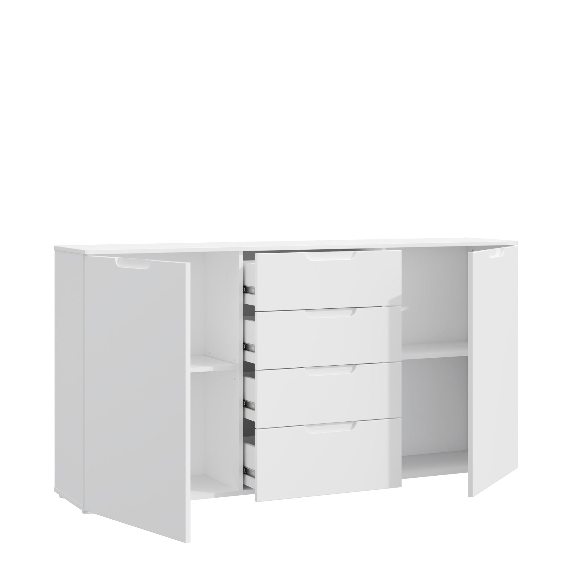 Ella White Gloss 2 Door 4 Drawer Wide Sideboard Storage Cupboard - FurniComp