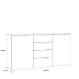 Ella White Gloss 2 Door 4 Drawer Wide Sideboard Storage Cupboard - FurniComp