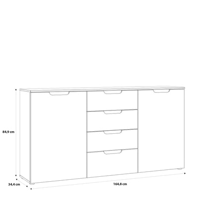 Ella White Gloss 2 Door 4 Drawer Wide Sideboard Storage Cupboard - FurniComp