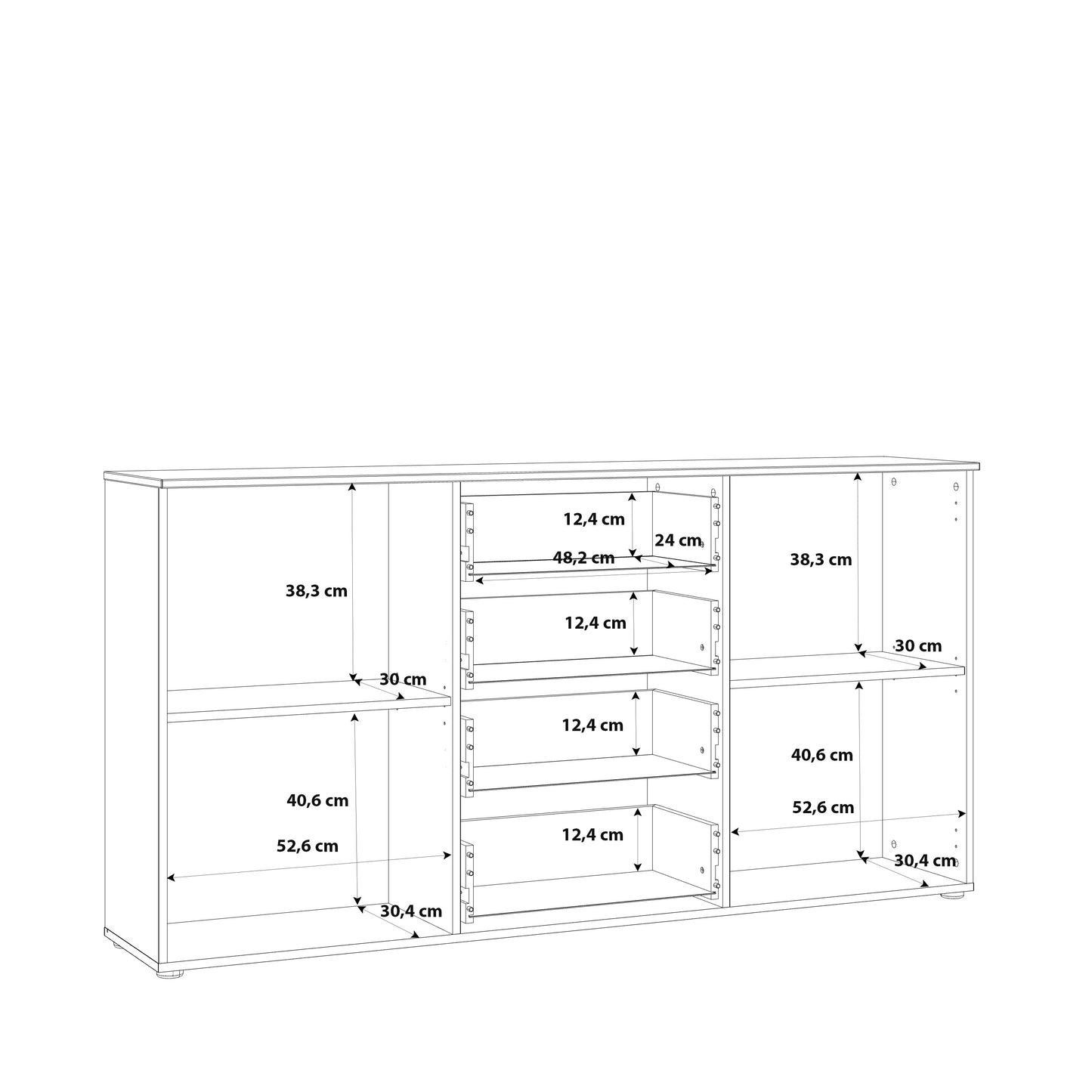 Ella White Gloss 2 Door 4 Drawer Wide Sideboard Storage Cupboard - FurniComp