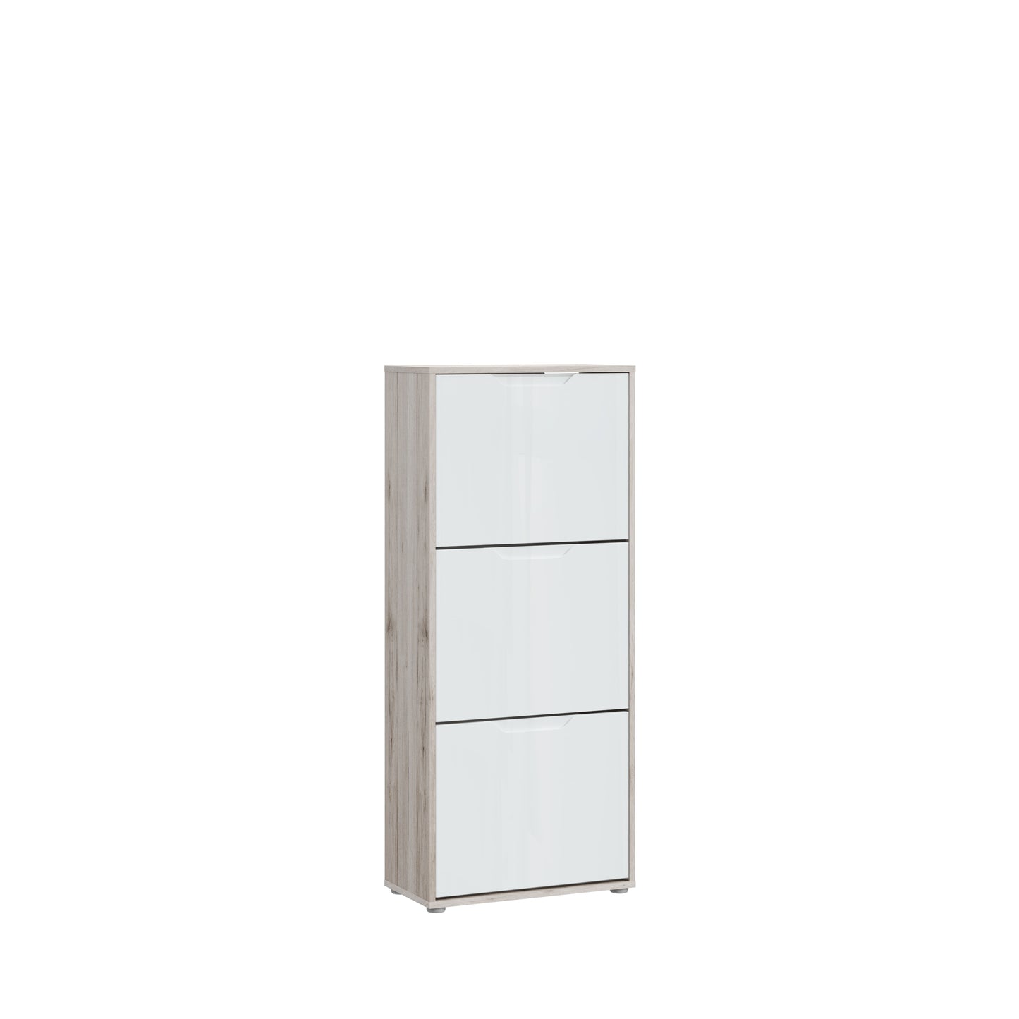 Ella 3 Drawer Small White Gloss and Oak Shoe Cabinet - FurniComp