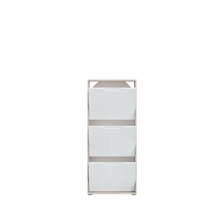 Ella 3 Drawer Small White Gloss and Oak Shoe Cabinet - FurniComp