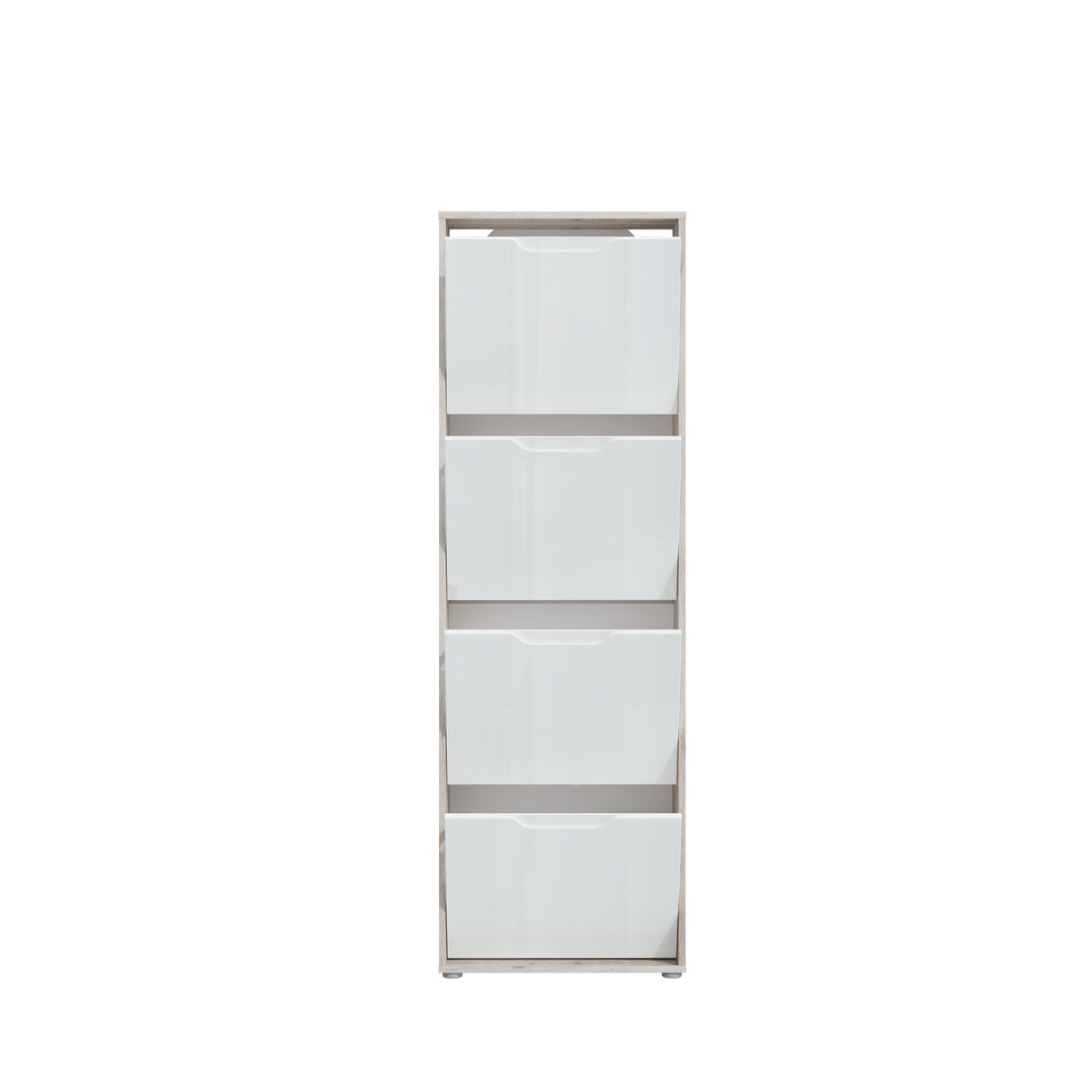 Ella 4 Drawer Tall Slim White Gloss and Oak Shoe Cabinet - FurniComp