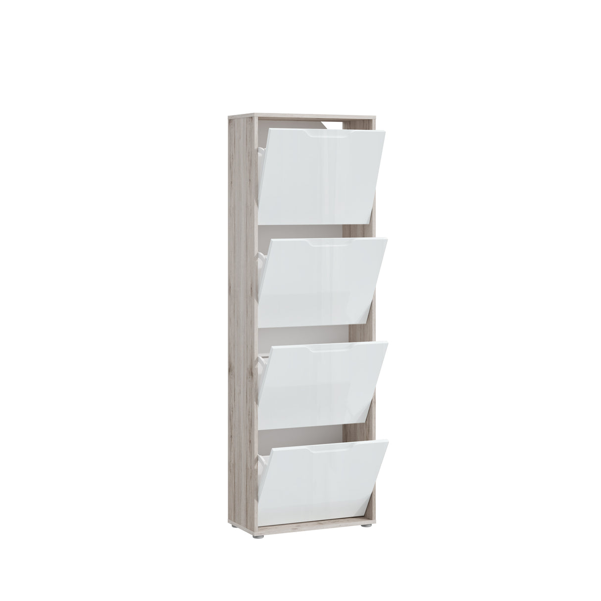 Ella 4 Drawer Tall Slim White Gloss and Oak Shoe Cabinet - FurniComp