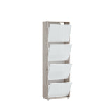 Ella 4 Drawer Tall Slim White Gloss and Oak Shoe Cabinet - FurniComp