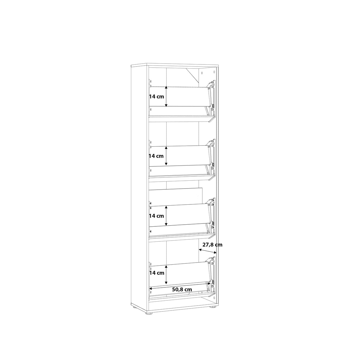 Ella 4 Drawer Tall Slim White Gloss and Oak Shoe Cabinet - FurniComp