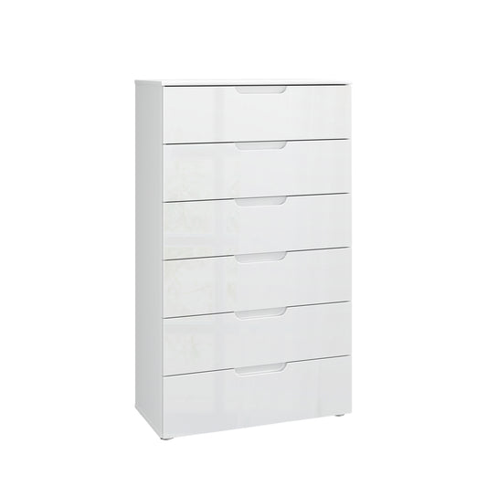 Ella 6 Drawer White Gloss Tall Chest of Drawers - FurniComp