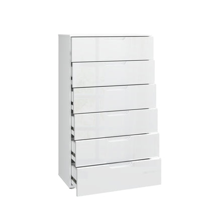 Ella 6 Drawer White Gloss Tall Chest of Drawers - FurniComp