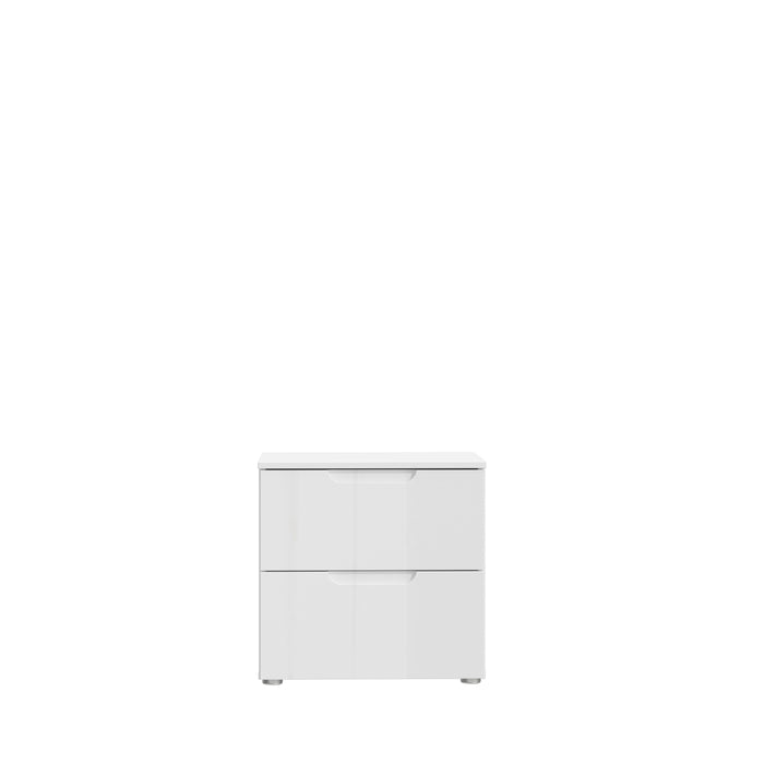 Ella 2 Drawer White Gloss Bedside Table - FurniComp