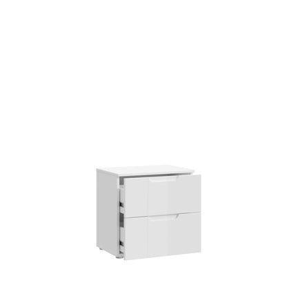 Ella 2 Drawer White Gloss Bedside Table - FurniComp