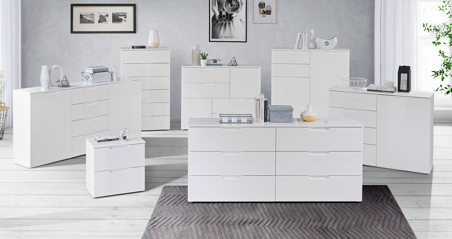 Ella 6 Drawer White Gloss Tall Chest of Drawers - FurniComp