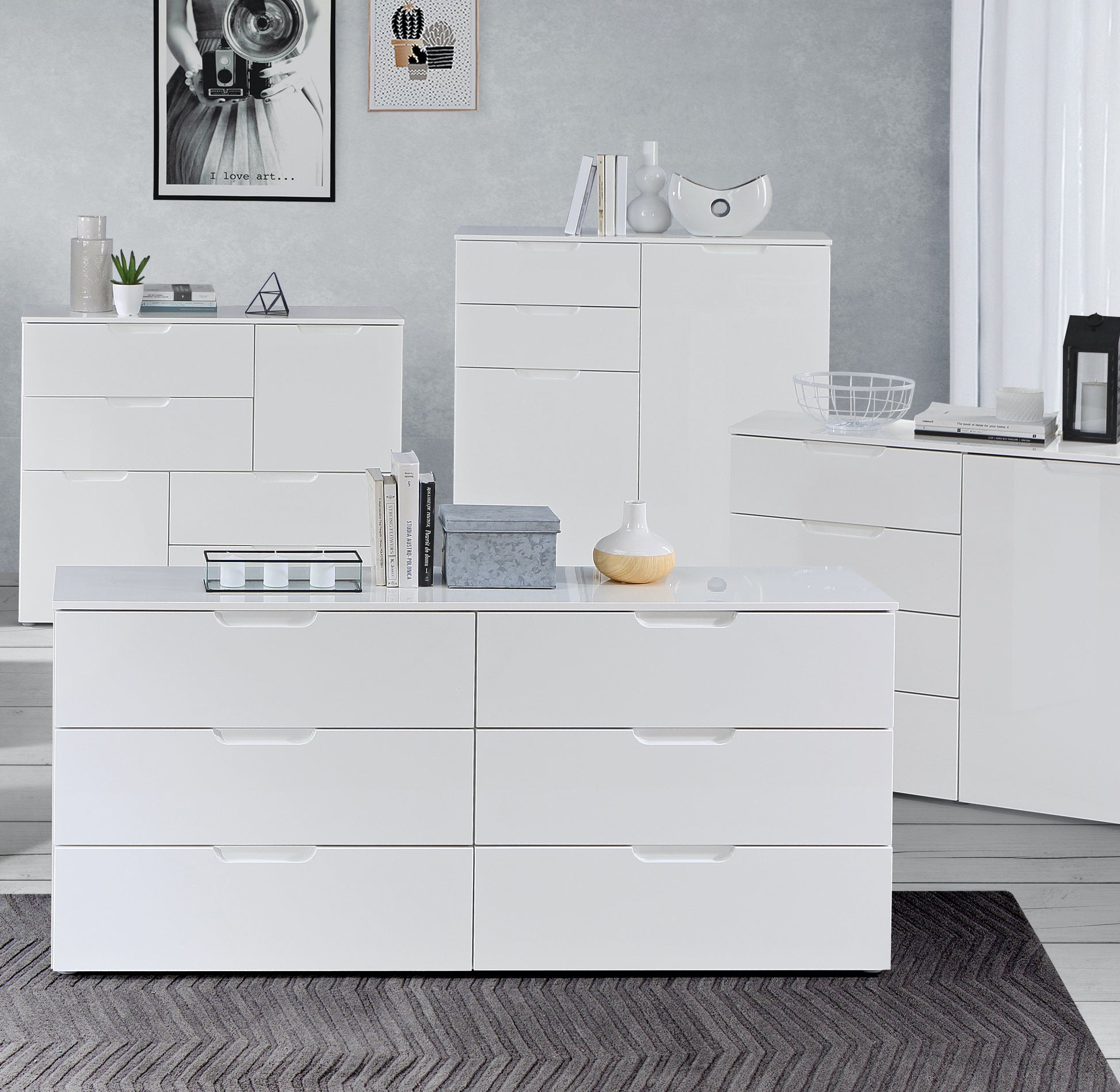 Ella 2 Door 4 Drawer Small White Gloss Sideboard - FurniComp