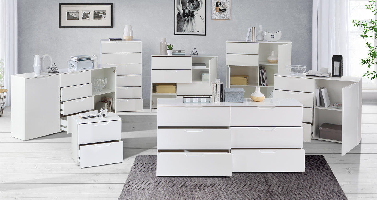 Ella 6 Drawer White Gloss Tall Chest of Drawers - FurniComp