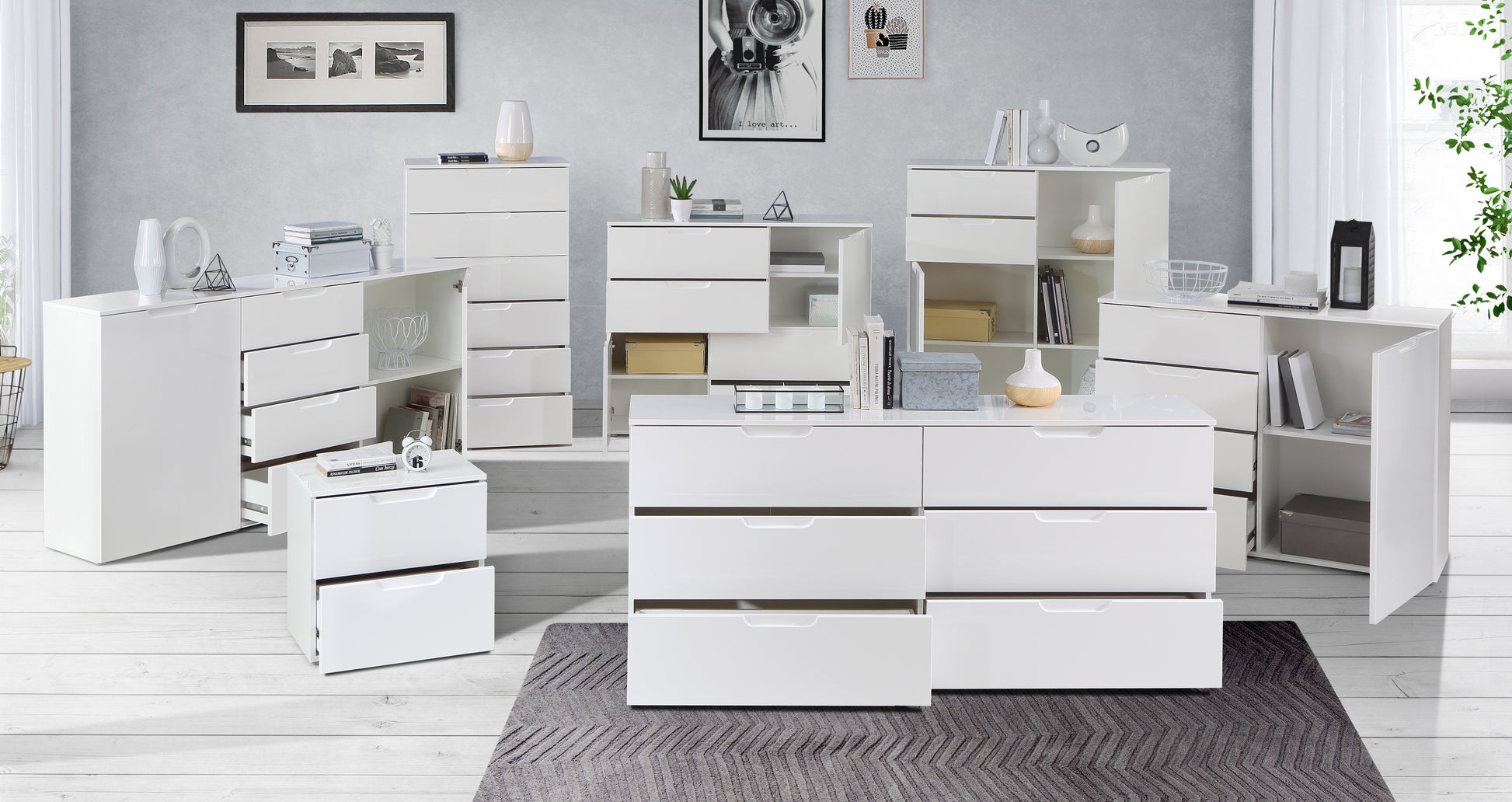 Ella 2 Door 4 Drawer Small White Gloss Sideboard - FurniComp