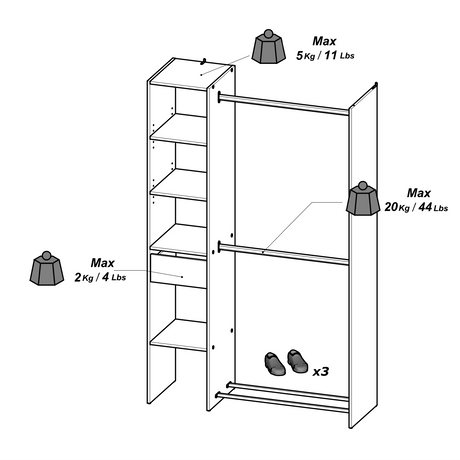 Ellis 1 Drawer Open Wardrobe with Shelves and Rail - Matt White & Oak - FurniComp