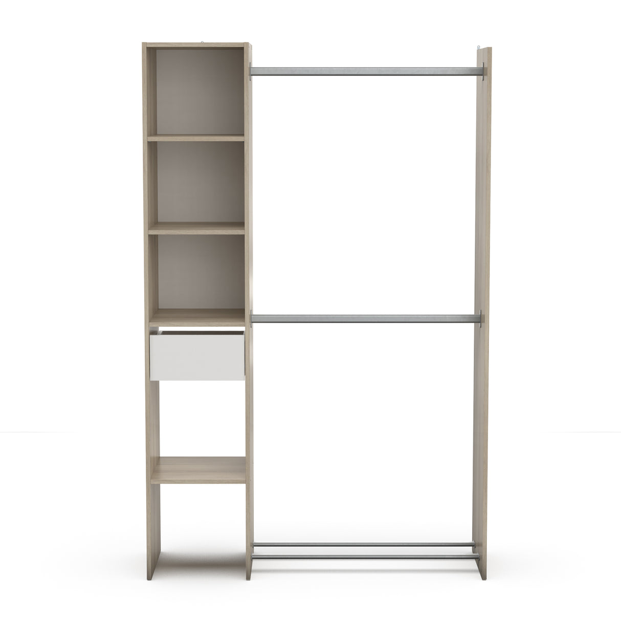 Ellis 1 Drawer Open Wardrobe with Shelves and Rail - Matt White & Oak - FurniComp
