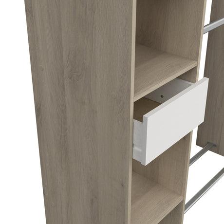 Ellis 1 Drawer Open Wardrobe with Shelves and Rail - Matt White & Oak - FurniComp