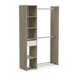 Ellis 1 Drawer Open Wardrobe with Shelves and Rail - Matt White & Oak - FurniComp