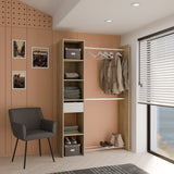 Ellis 1 Drawer Open Wardrobe with Shelves and Rail - Matt White & Oak - FurniComp
