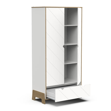 Elsie 2 Door 1 Drawer Kids Wardrobe - Matt White & Hamilton Oak - FurniComp