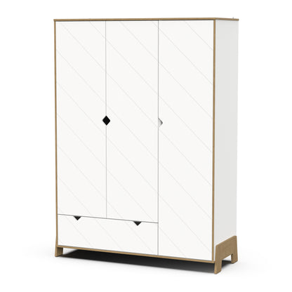 Elsie 3 Door 1 Drawer Kids Wardrobe- Matt White & Hamilton Oak - FurniComp