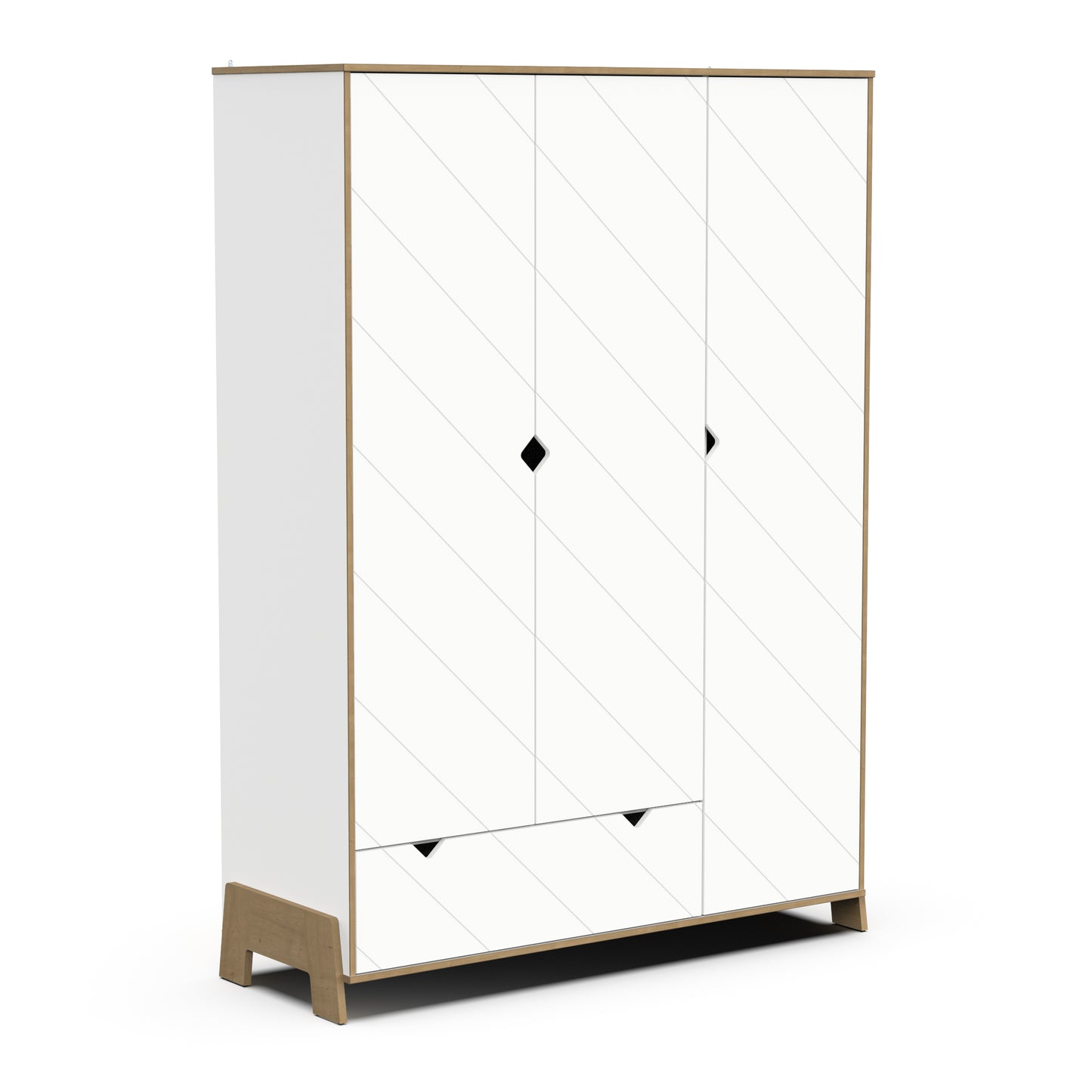 Elsie 3 Door 1 Drawer Kids Wardrobe- Matt White & Hamilton Oak - FurniComp