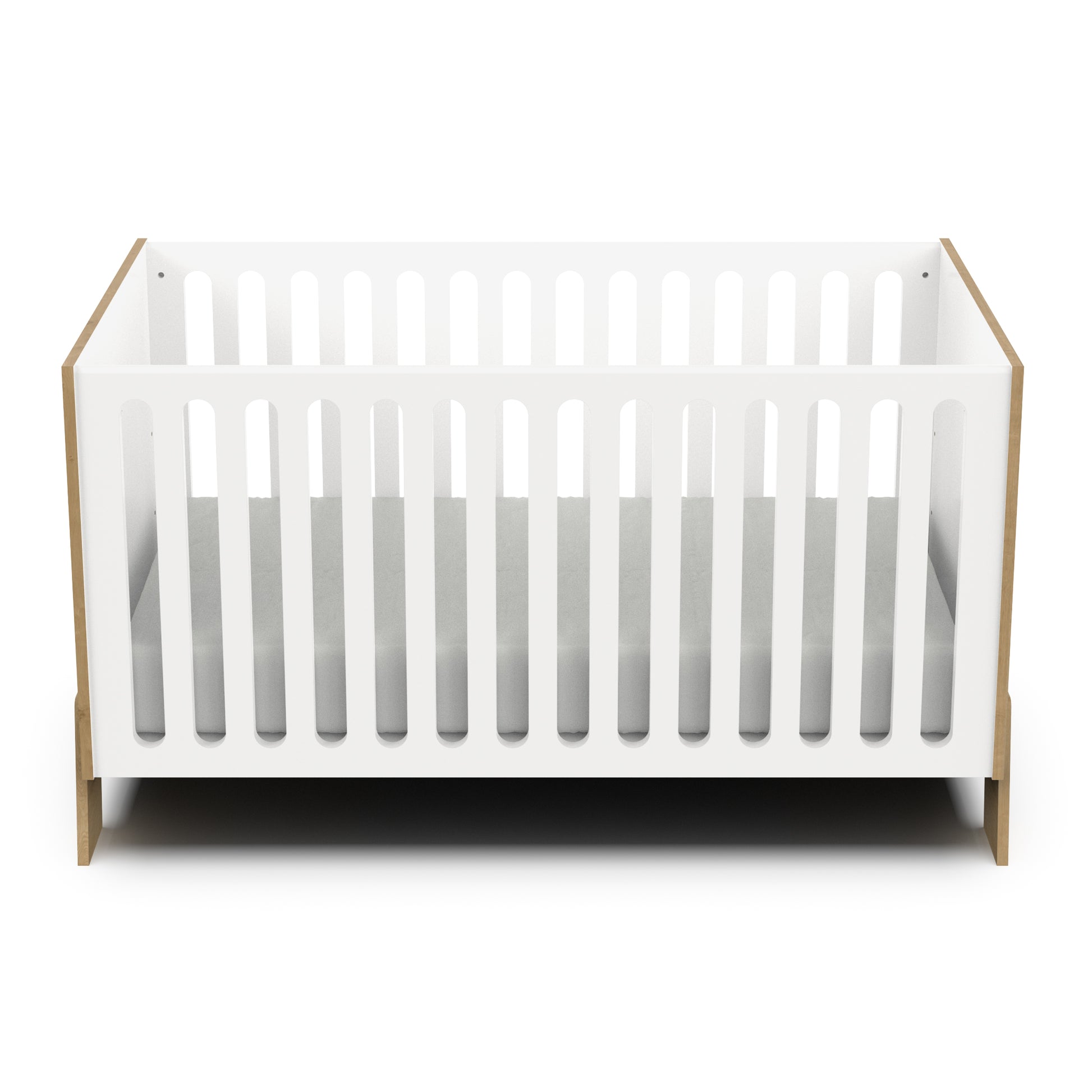 Elsie 70x140cm Convertible Cot Bed - Matt White & Hamilton Oak - FurniComp