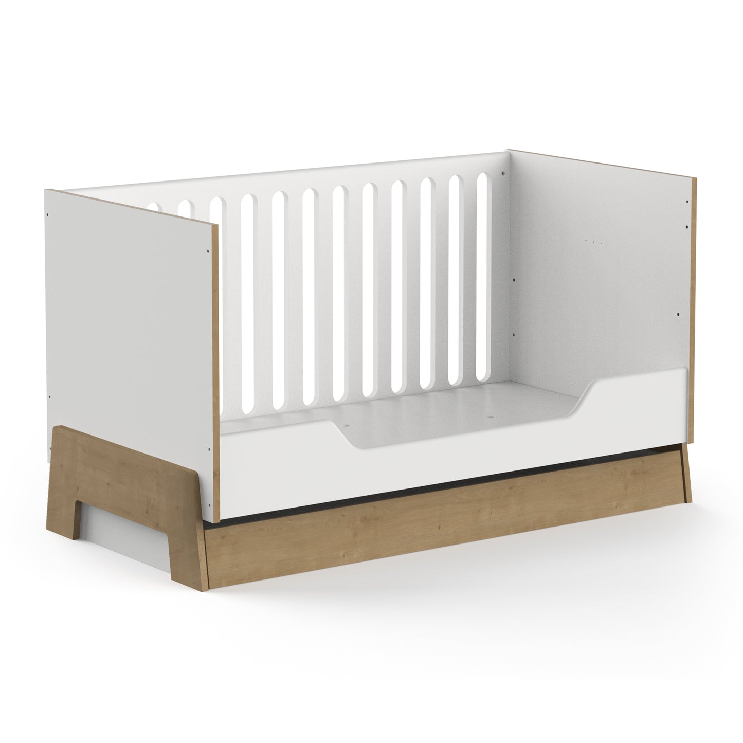 Elsie 70x140cm Convertible Cot Bed - Matt White & Hamilton Oak - FurniComp