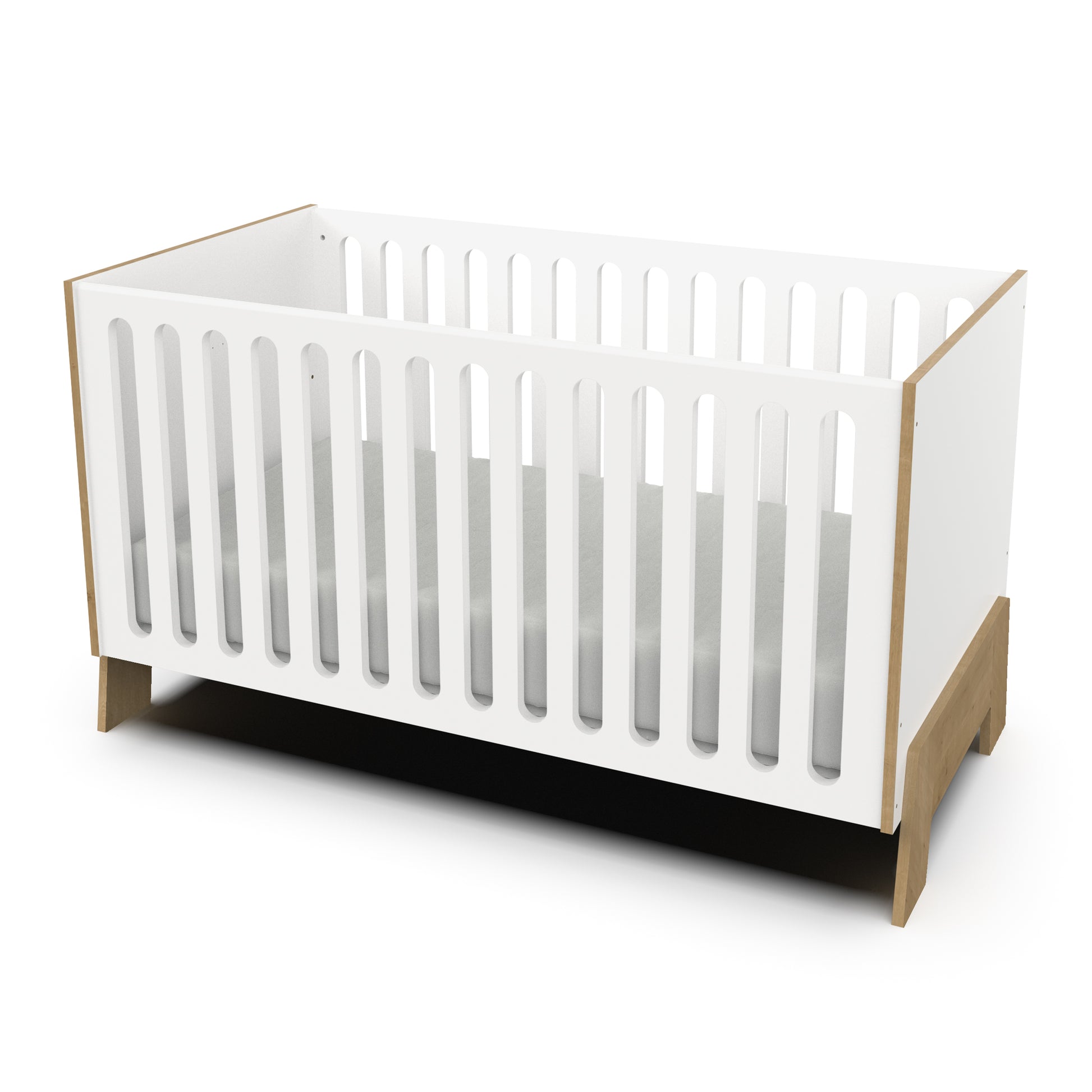 Elsie 70x140cm Convertible Cot Bed - Matt White & Hamilton Oak - FurniComp