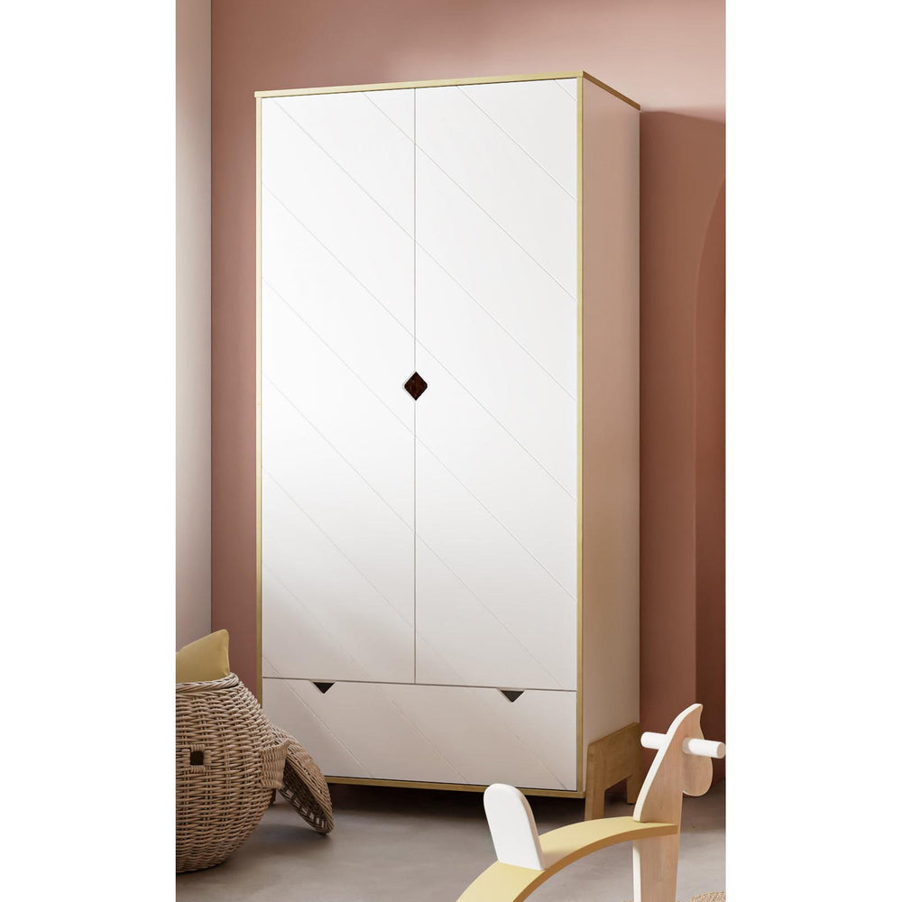 Elsie 2 Door 1 Drawer Kids Wardrobe - Matt White & Hamilton Oak - FurniComp